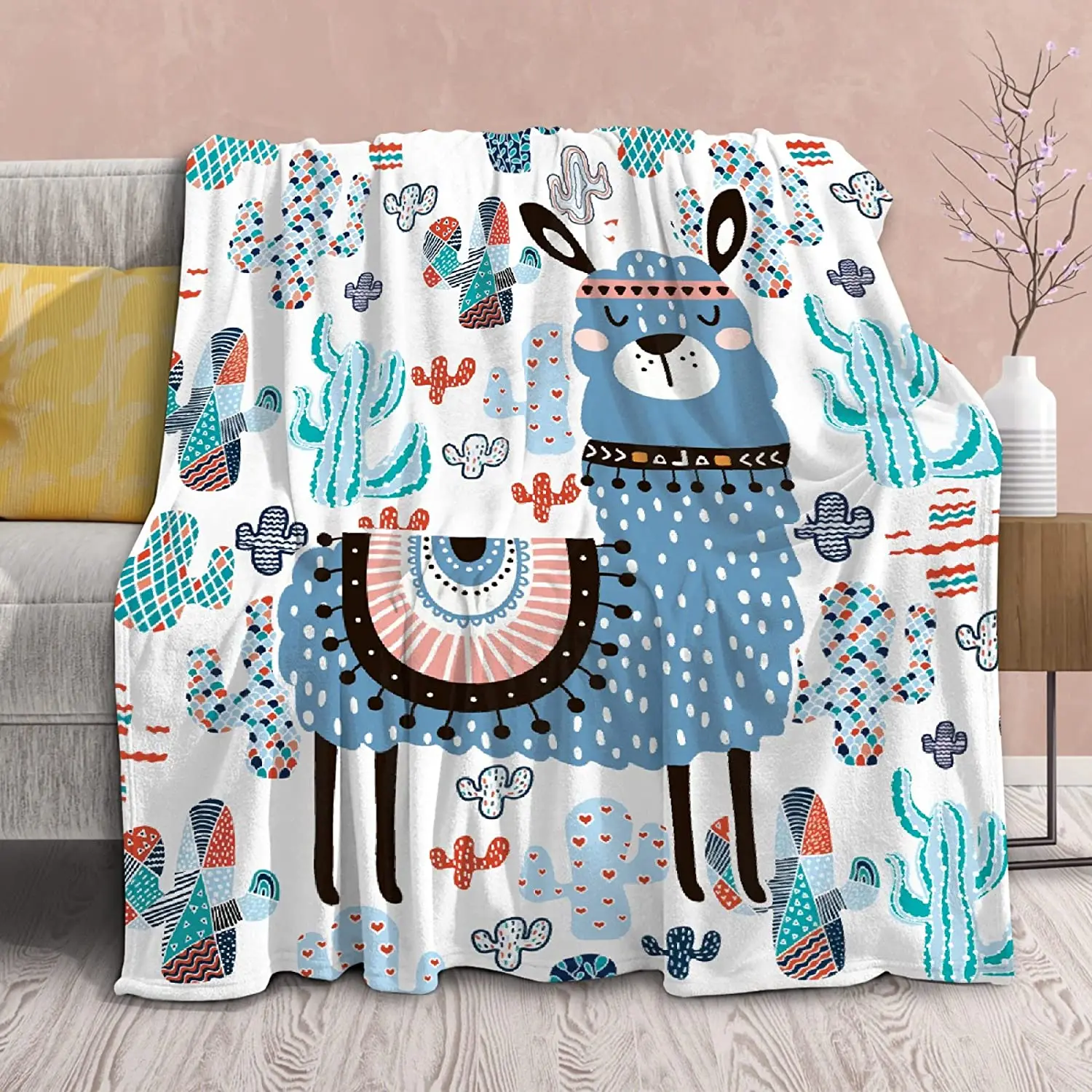 

Blanket Lama Cactus Alpaca,Throw Blankets ,Soft Flannel Fleece Sherpa Quilt,Personalized Birthday, for Bed Sofa