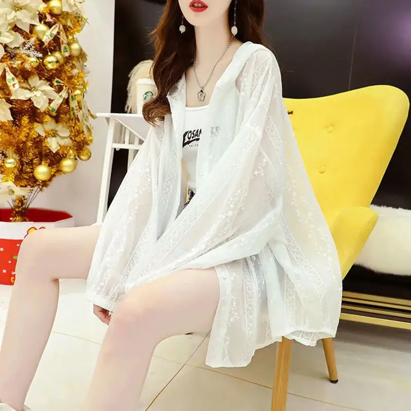 

Summer Hooded Sun Protection Clothing Women's Lace Coat Thin Breathable Top Sweatshirt Korean Fashion Wholesale Streetwear Grace