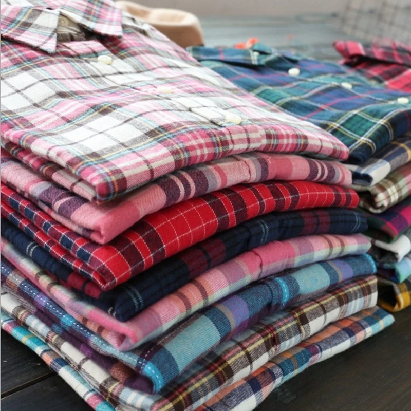 Ladies Tops Sanded Plaid Cotton Fabric