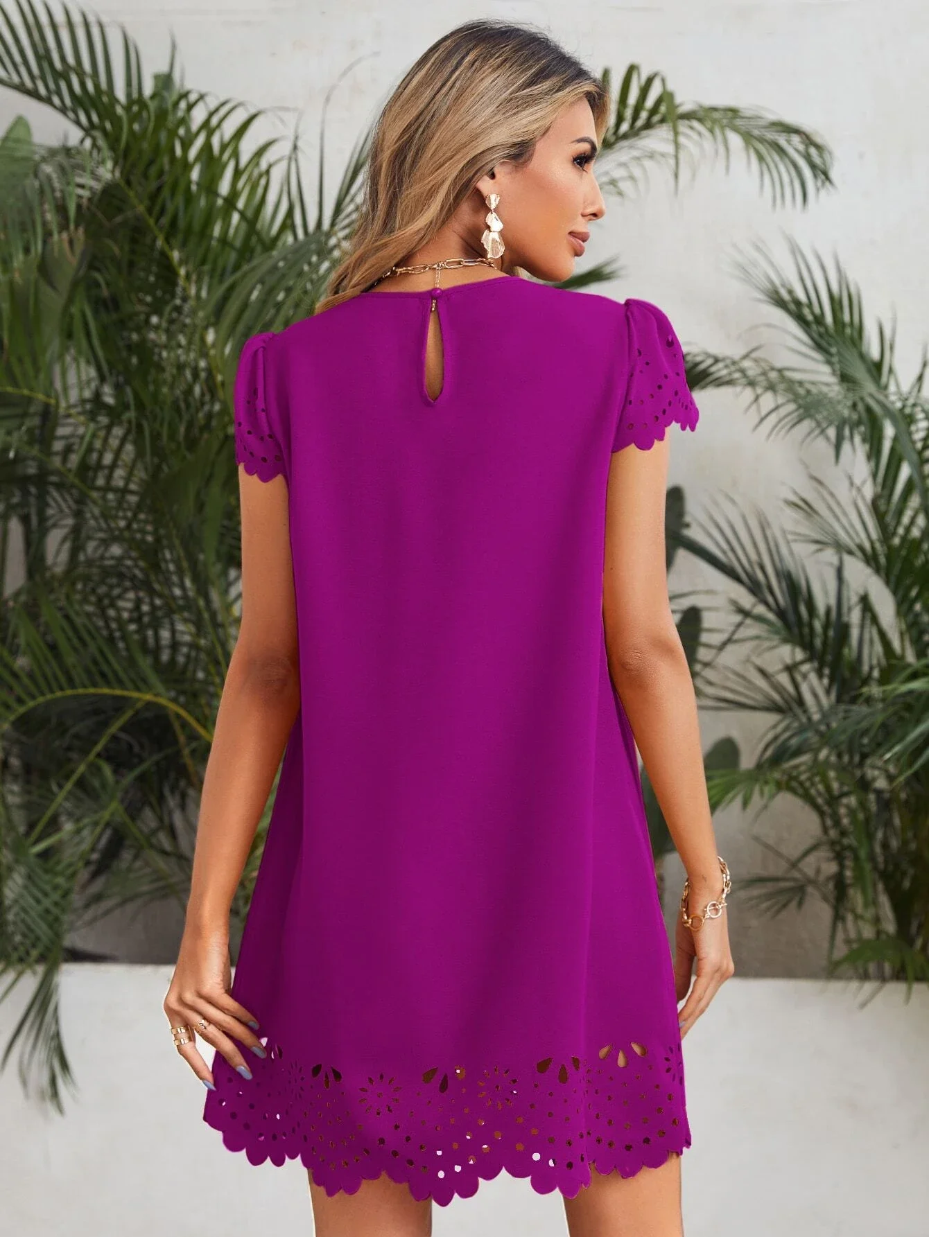 

Puff Sleeve Edge Laser Cut Dress