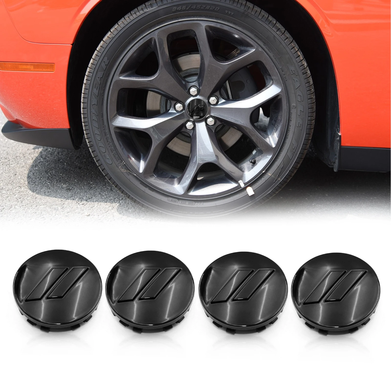 

4PCS 2.5 Inch 63mm Glossy Black // Slashes Car Custom Hub Wheel Center Caps For Charger Challenger 2017-2019 6CZ27DX8AA