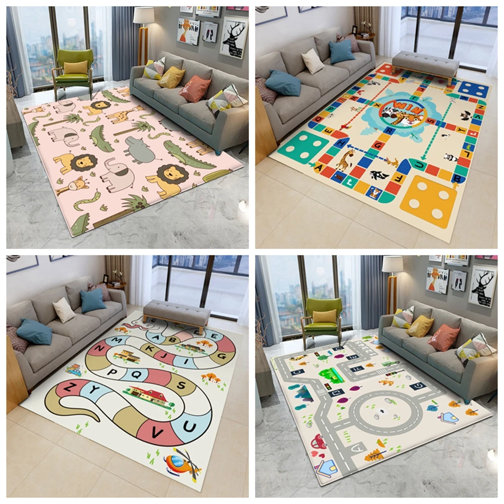 

CLOOCL New Children's Flannel Carpet Animal Puzzle Game Learn for Baby Play Non-slip Floor Mat for Living Room Home Decor Rugs