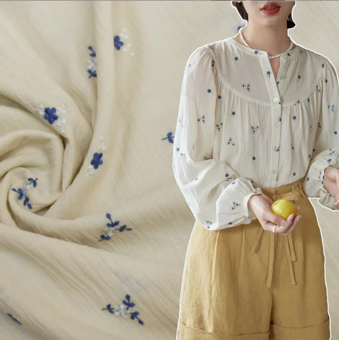 

Cotton Gauze Small Floral Embroidery Japanese /Korean Style Small Fresh Top Dress Fabric