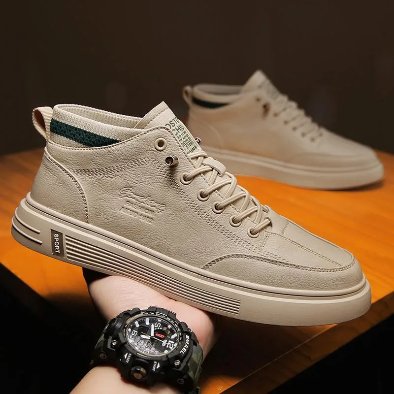 

Casual Leather Shoes for Men Soft Skateboard Elastic Band Shoe Flats Outdoor Walking Sports Sneakers White Comfort Male Tennis