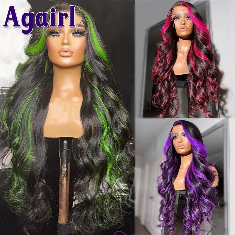 

Highlight Green Highlight Purple Highlight Pink Body Wave Human Hair Wigs 13x4 Lace Frontal Wig Transparent Wigs With Baby Hair