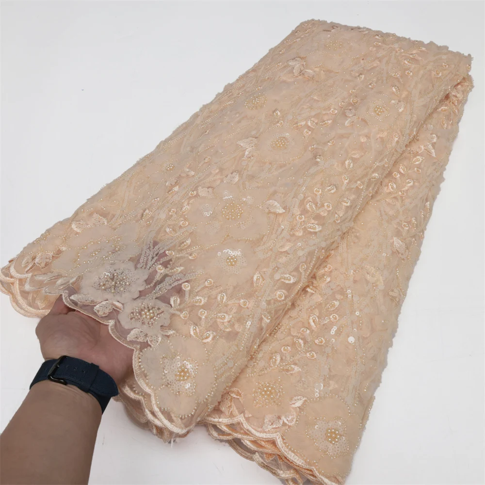 

Luxury African Groom Sequins Lace Fabric High Quality Heavy Beads Embroidery French Lace For Nigerian Wedding Sewing PL161-1