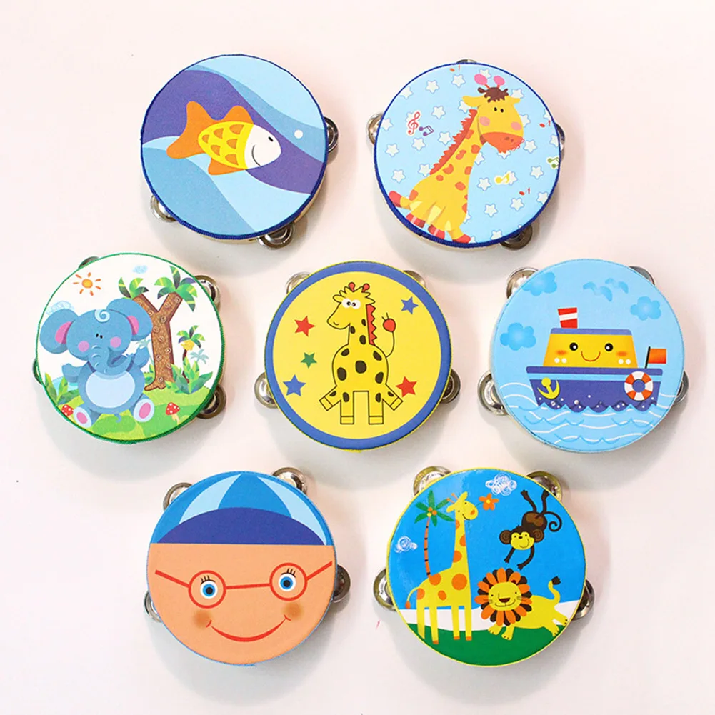 

6inch Cartoon Hand Drum Tambourine Mini Musical Percussion Instrument With Metal Jingles For Baby Toddlers High Quality Wood