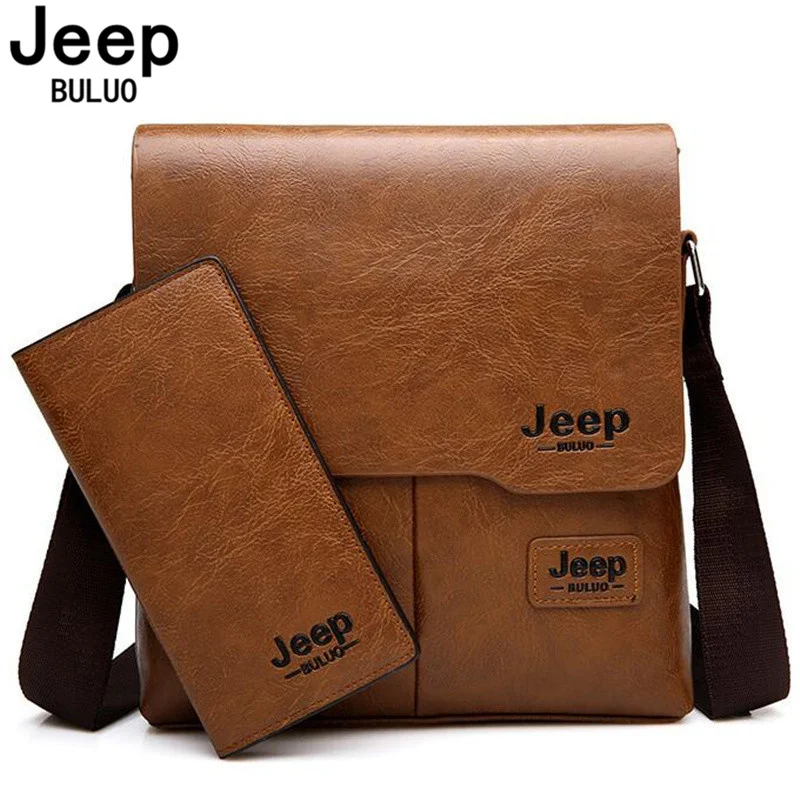 JEEP BULUO 2 pcs Set Men Bag Cross body Bags Famous Brand Man Leather Messenger Shouder Bag Business Travelling Bags Male Tote