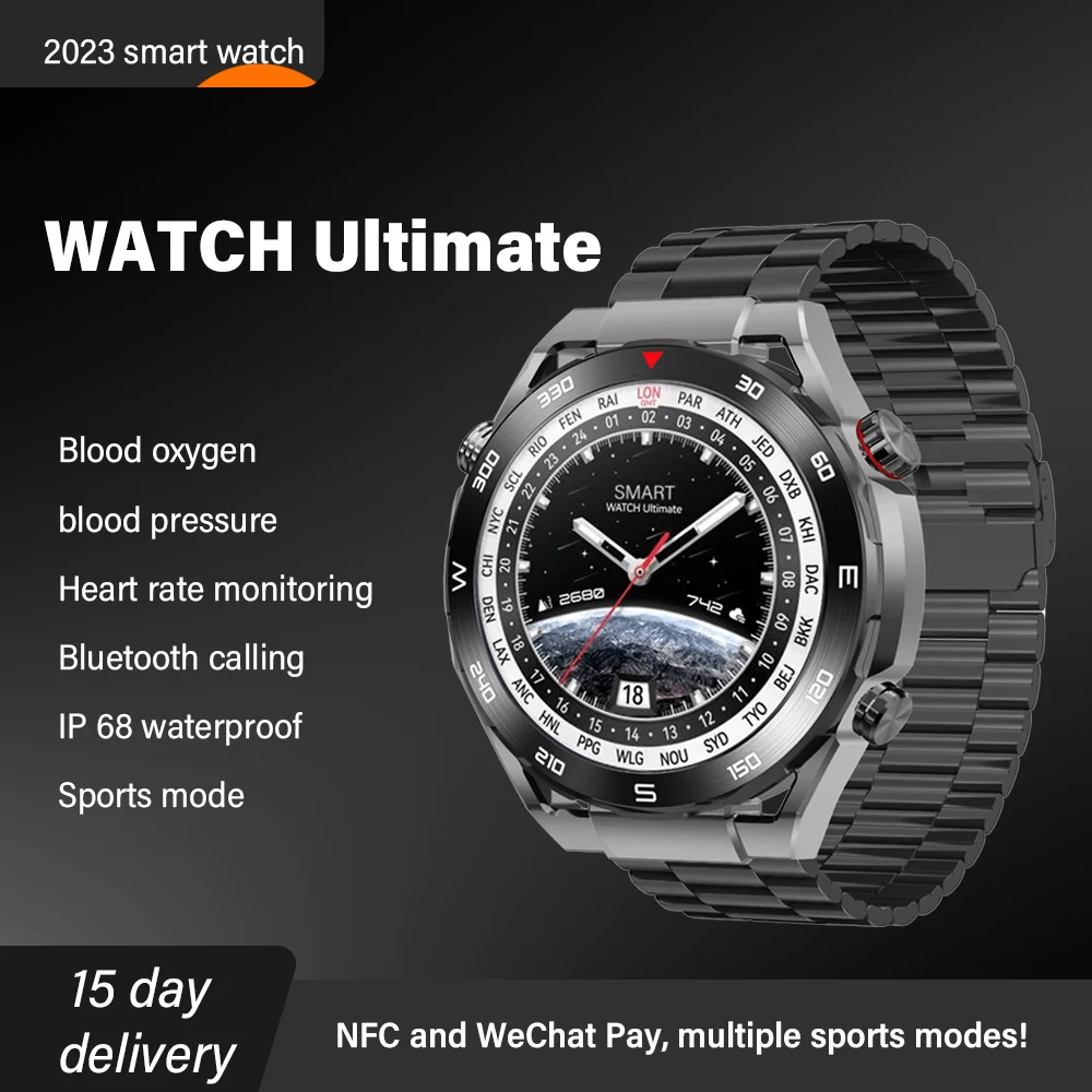 Men Sports Smart Watch WATCH Ultimate IP68 HD Screen Bluetooth Call Titanium Steel Women Watch Wireless Charging NFC WeChat Pay