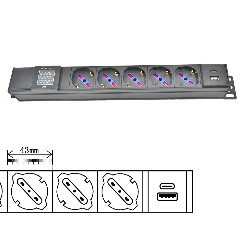 Фото Удлинитель PDU, стойка для шкафа, немецкая итальянская розетка 1-9, беспроводное обнаружение напряжения переменного тока с дисплеем измерителя тока TPC №3