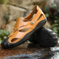 handmade leather mens sandals summer breathable men casual shoes non slip outdoor men beach shoes moccasins sandals big size