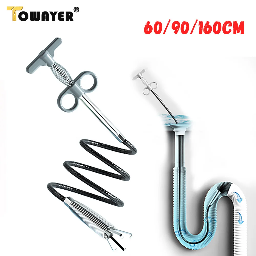 

60/90/160mm Sewer Pipe Unblocker Snake Spring Pipe Dredging Tool for Bathroom Kitchen Hair Sewer Sink Pipeline Cleaning Tools