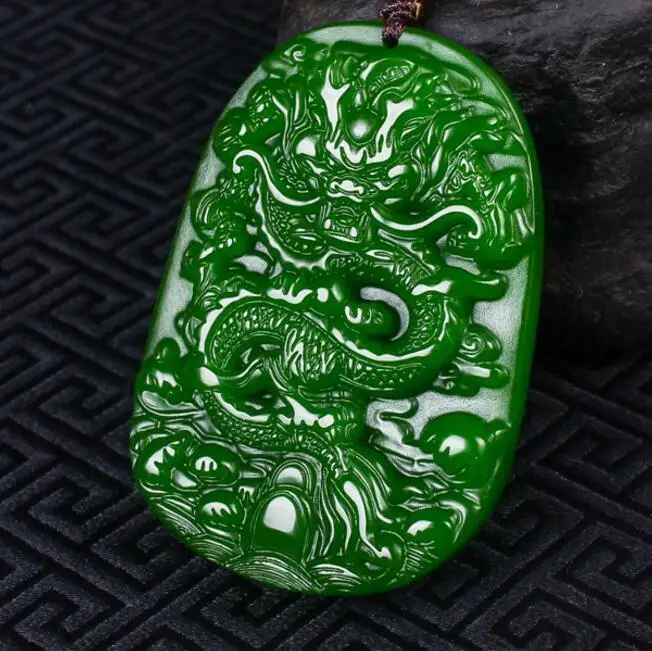 

Зеленая нефритовая подвеска, Нефритовая Статуя Дракона, ожерелье с животным, Амулет Дракон