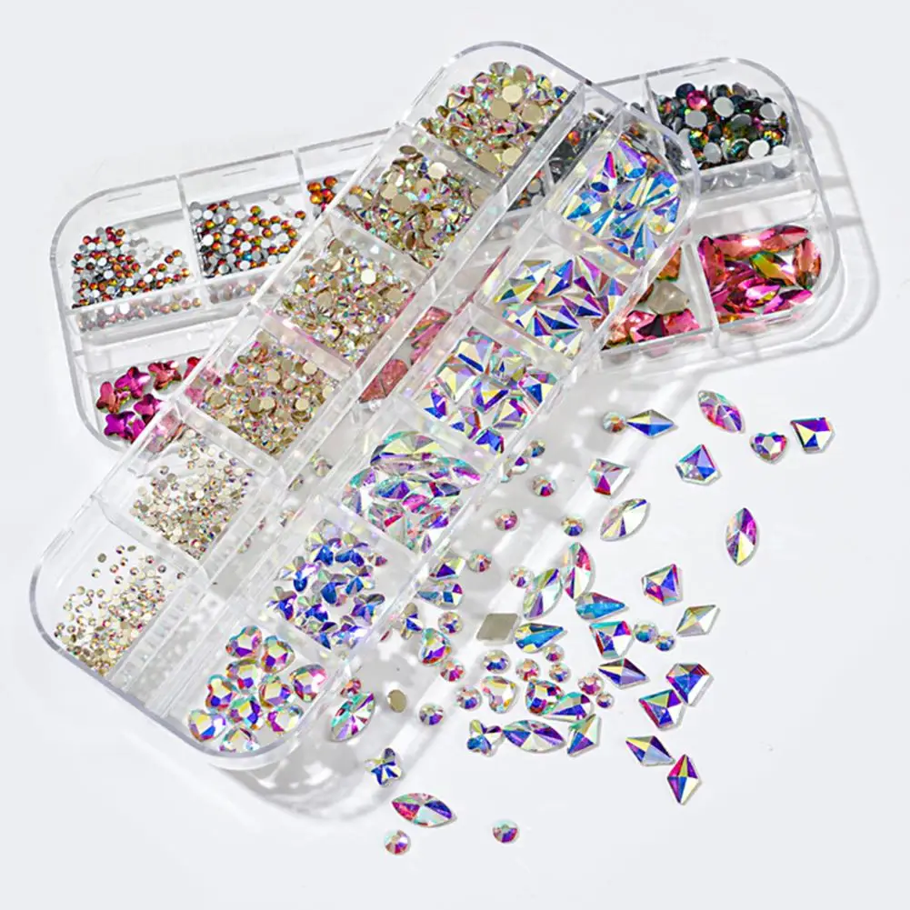 

Nail Art Colorful for Manicure Glitter Lightweight 12Grids/Box Rhinestone Flat Back Non-Drop Mixed AB Decorations Nail