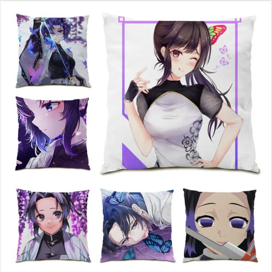 

45x45 Living Room Decoration Anime Demon Slayer Pillow Cover Polyester Linen Velvet Cartoon Home Decor Beautiful Girl 2023 E0190