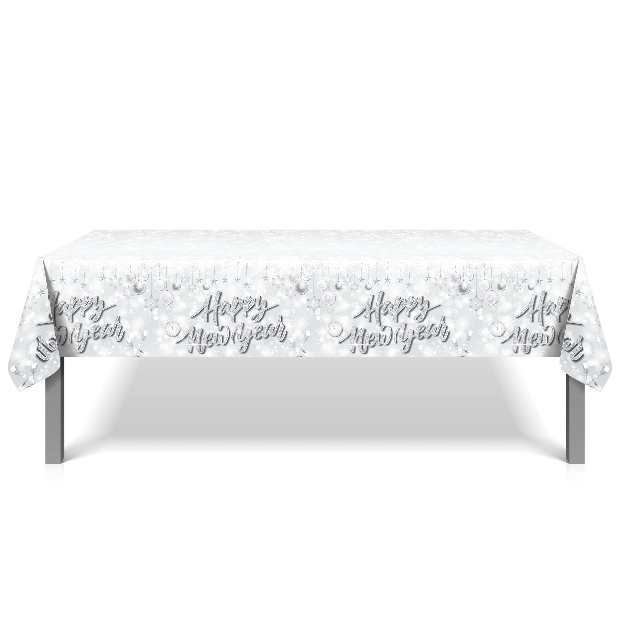 

130x220cm Happy New Year Party Disposable Table Cover Silver Snowflakes Merry Christmas Party Camping Mat Tablecloth Decoration