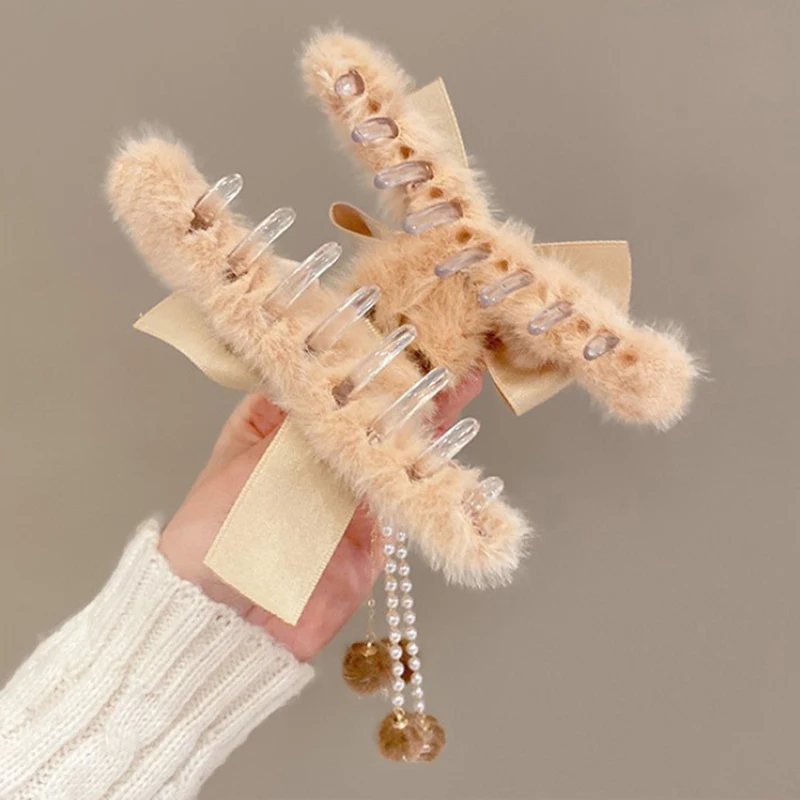 

Plush Claw Bow Tassel Hairpin Best Claw Clips For Thick Hair Women Accessories New Hair Claws Cute Hair Clip Winter
