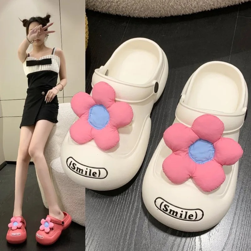2023 Summer Women Clogs Garden Shoes Flowers EVA Female Beach Sandals Fashion Thick Sole Slides Slippers For Women Ladies