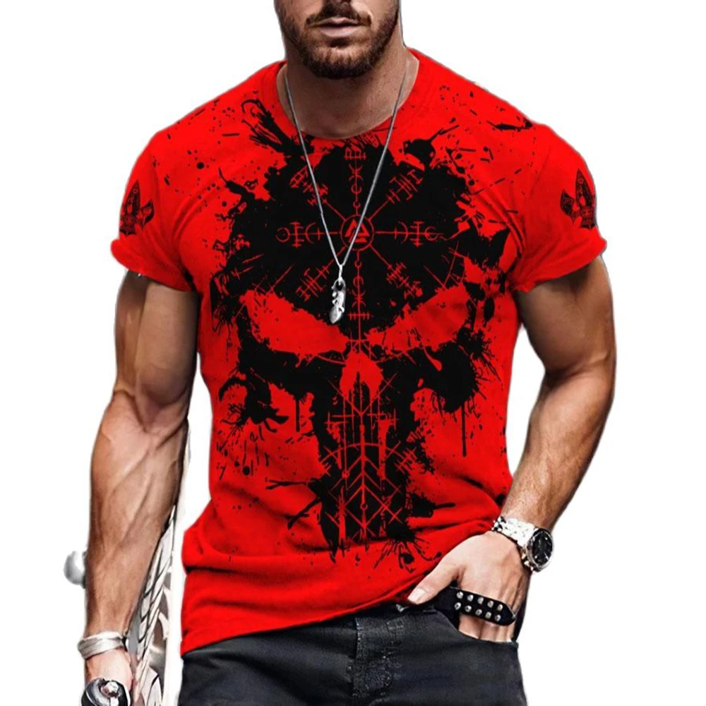 

Men's Viking Symbol Raven 3D Print T Shirt Casual Summer Red Short Sleeve O Neck Unisex Street Fashion Oversized Dress S-6XL