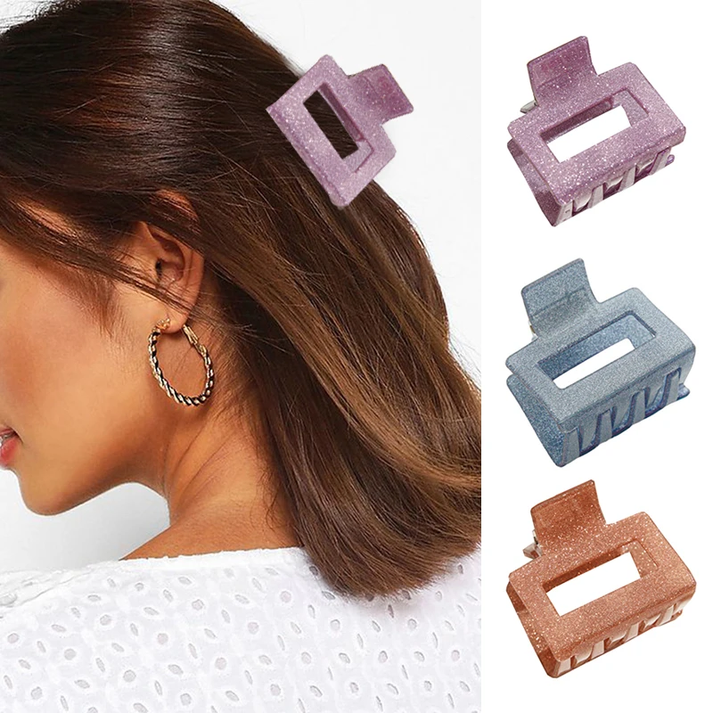 

1 шт. Блестящий квадратный зажим для волос, прозрачный держатель для конского хвоста, блестящая заколка, зажимы для акулы, фиксированная шпи...