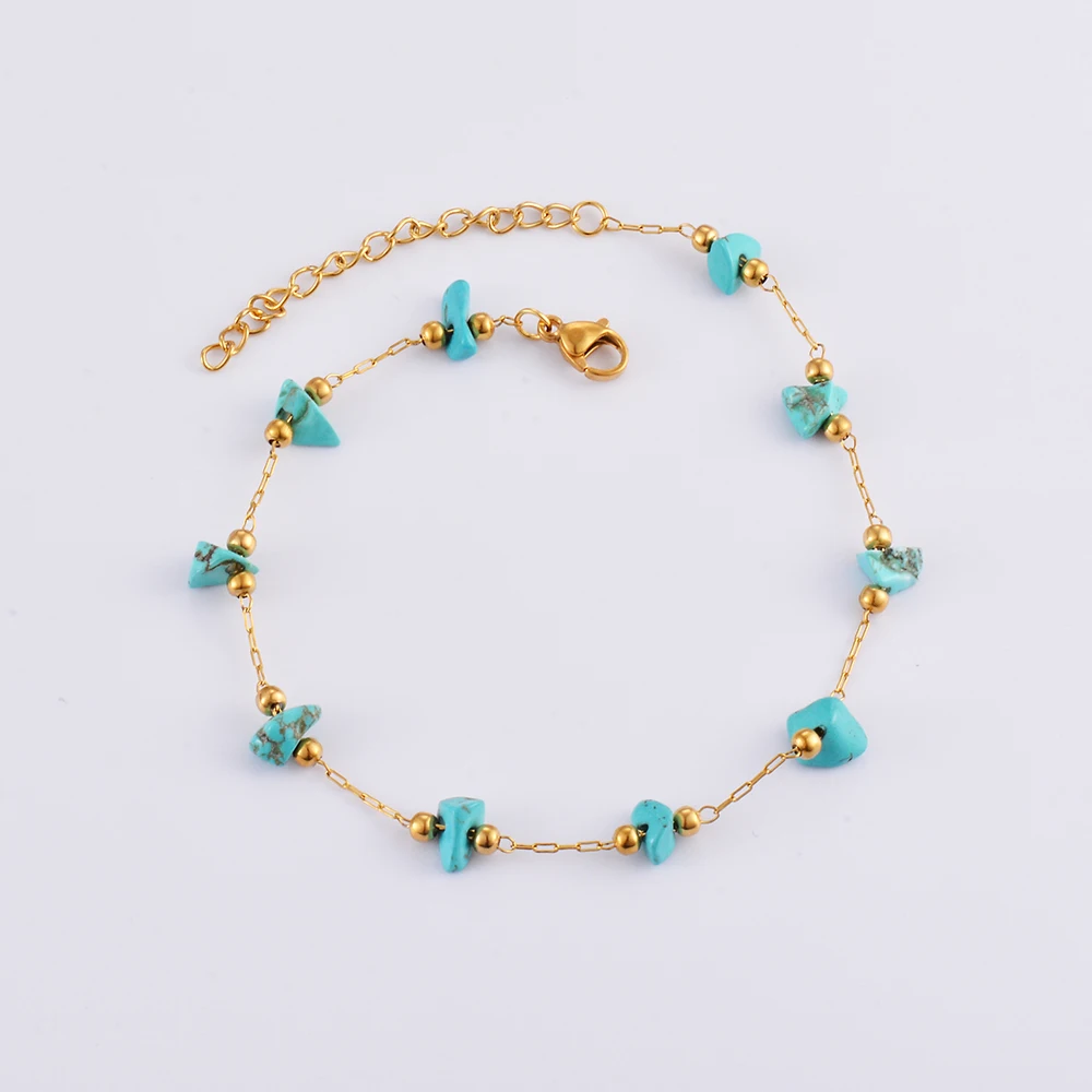 Thin Delicate Gold Color Bracelet for Women Stone Charm Stainless Steel Chain Minimal Simple Jewelry Girl Gift