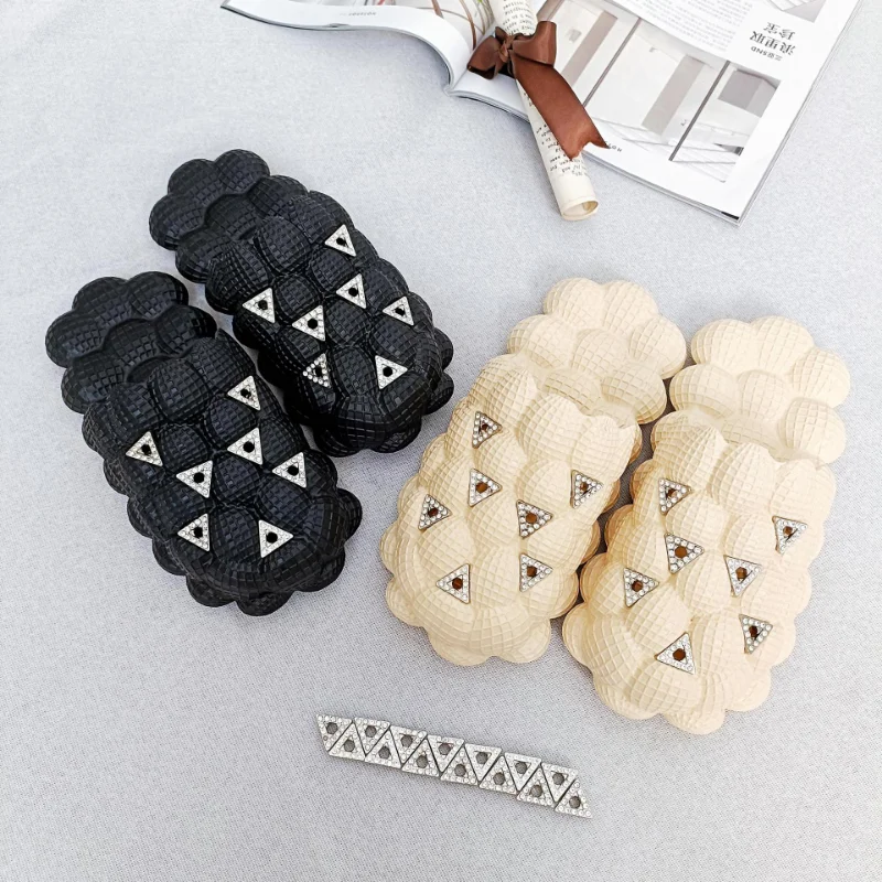 

European and American INS Fashion Slippers Platform Bubble Slippers DIY Metal Accessories Clogs Non Slip Summer Slides Shoes