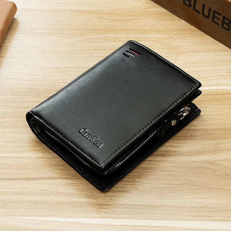 

Men's Short Wallet New Anti Theft Brush Multi Card Position Function Vertical Organ Card Bag Money Clip Zipper Zero Wallet 915