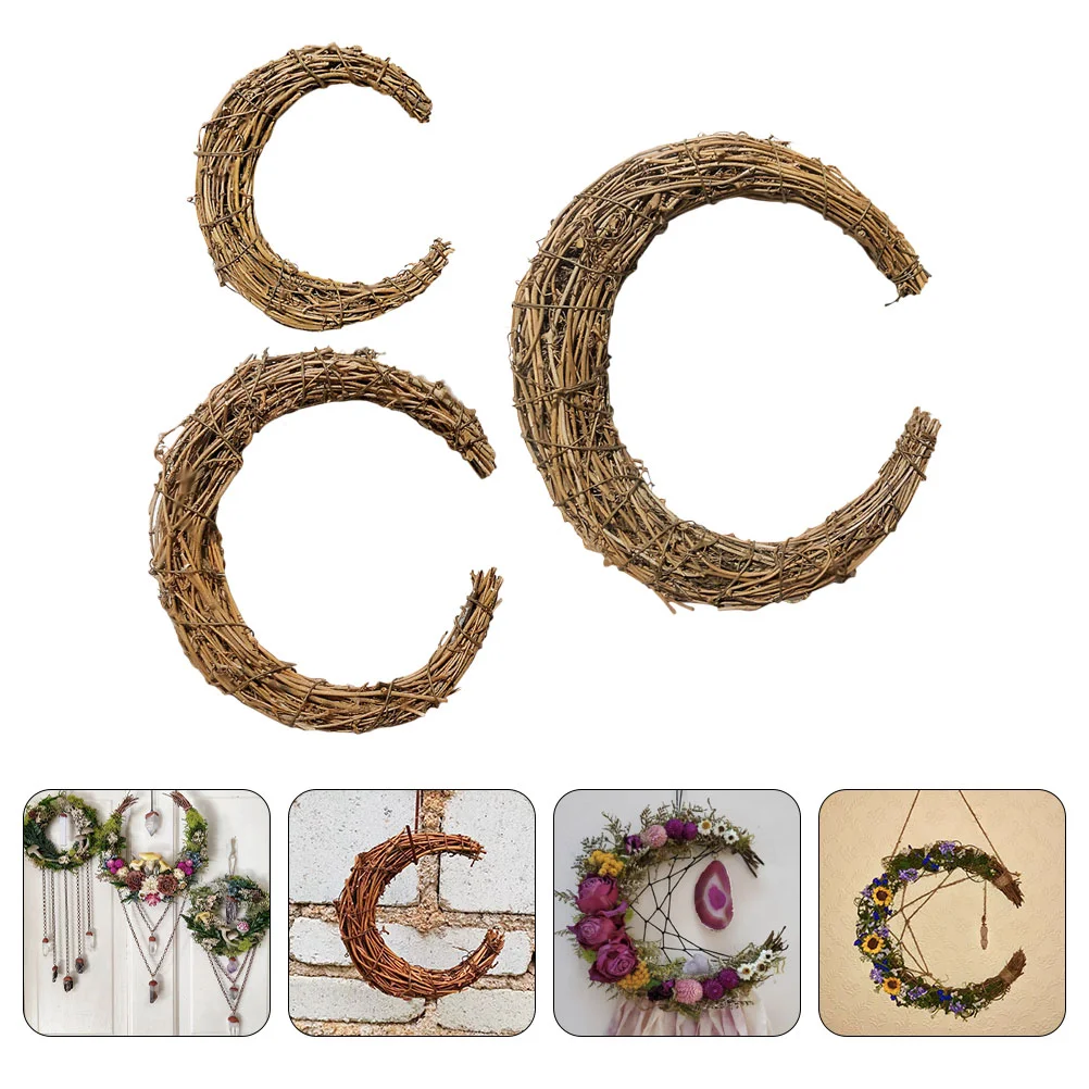 

3 Pcs Smilax Rattan Moon Shaped Wreath Hoops Front Door Decorations Vine Frame DIY Garland Dream Catcher Circle Material