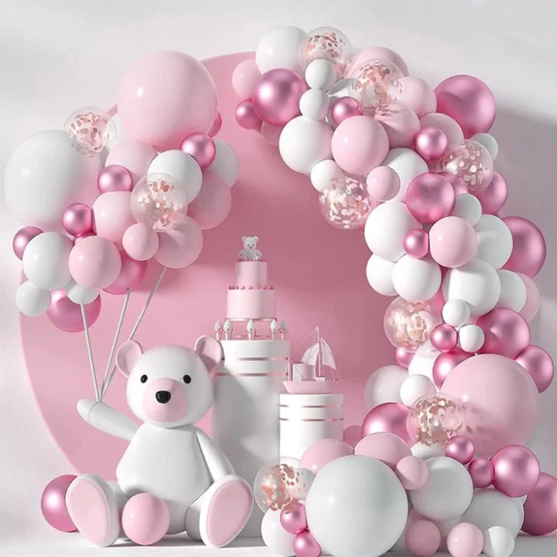 

127pcs Macarons Pink White Balloons Garland Arch Kit Girls Birthday Party Decorations Baby Shower Globos Confetti Latex Balloons