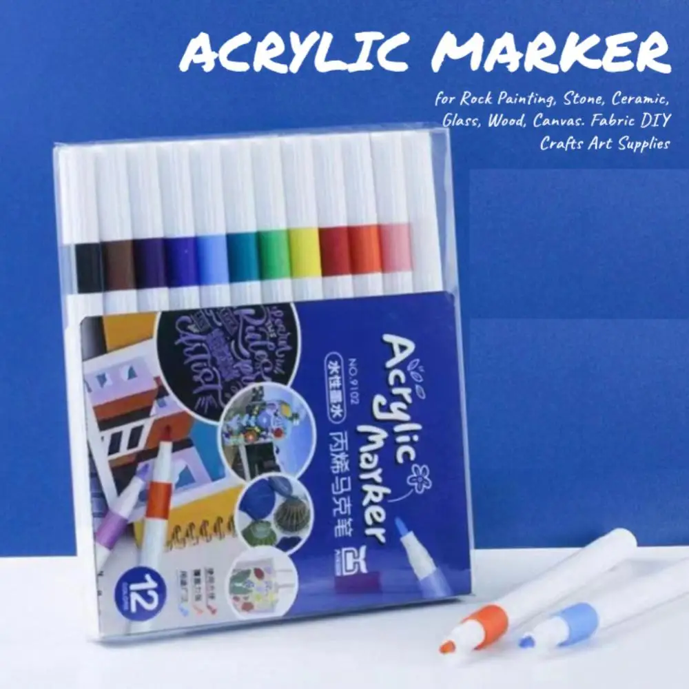 

12/24 Colors Acrylic Marker Paint Pens Set For Rock Painting Stone Ceramic Glass Wood Canvas Fabric DIY Crafts Art Supplies Tool