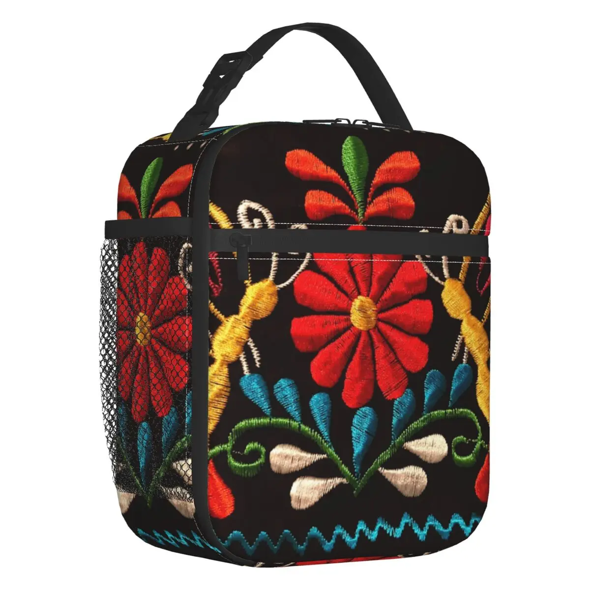 Mexican Butterflies Flower Insulated Lunch Bag Otomi 3D Print Embroidery Pattern Cooler Thermal Bento Box Office Picnic Travel