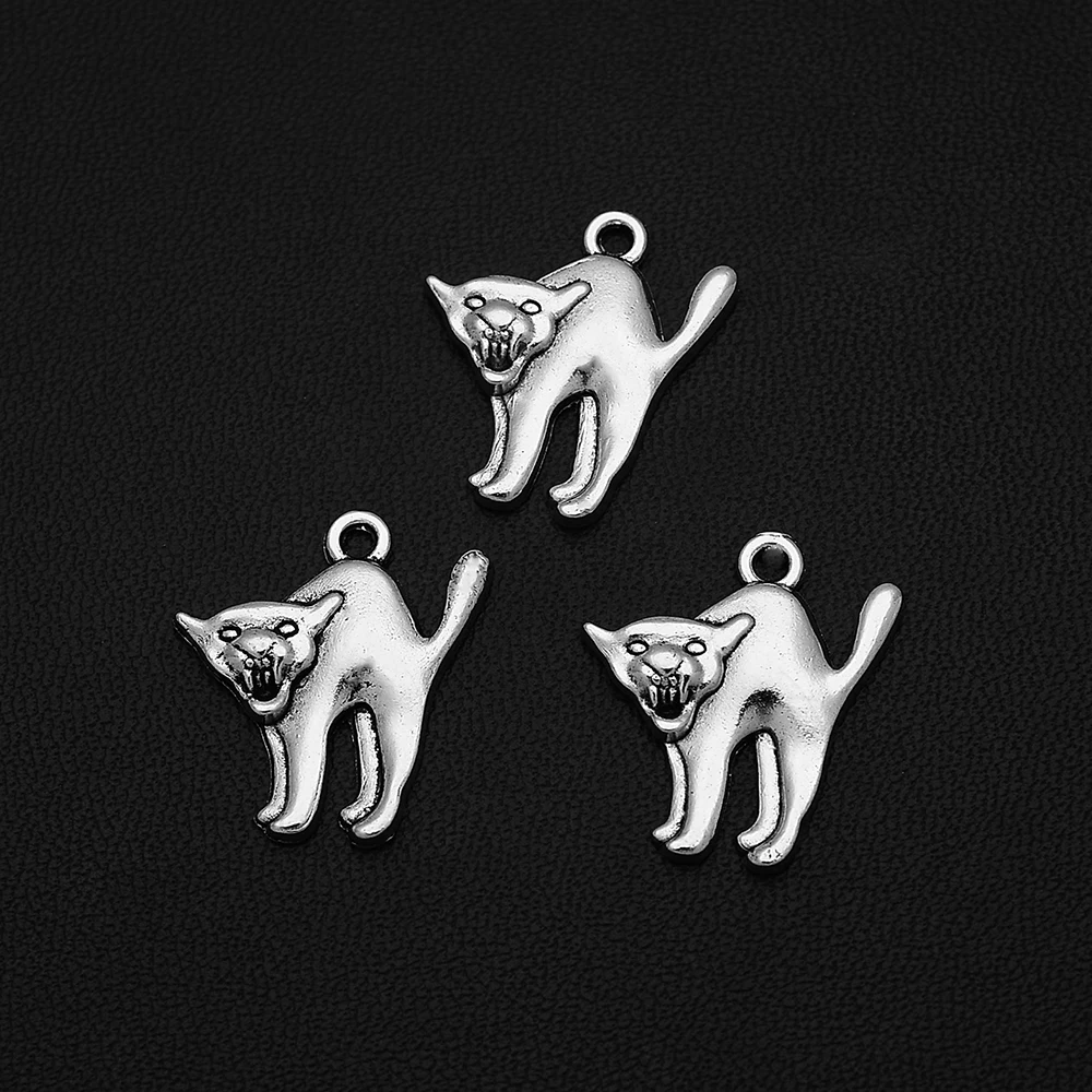 

10pcs/Lots 18x21mm Antique Silver Plated Cat Pet Charm Animals Pendants For Diy Jewellery Making Bulk Items Crafts Hqd Wholesale