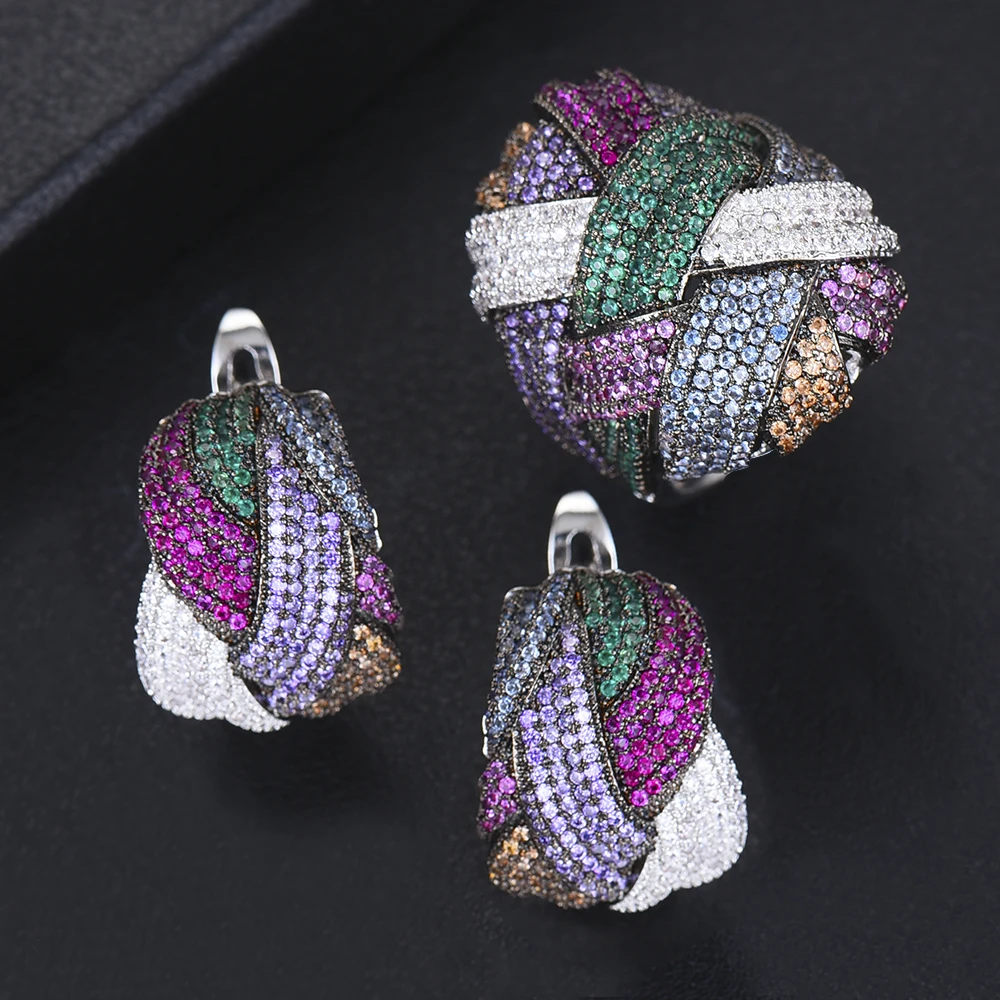 

Soramoore Newest Famous Luxury Winding Cross Geometry Cubic Zironia CZ Jewelry Sets For Women Wedding Dubai Bridal Jewelry Set