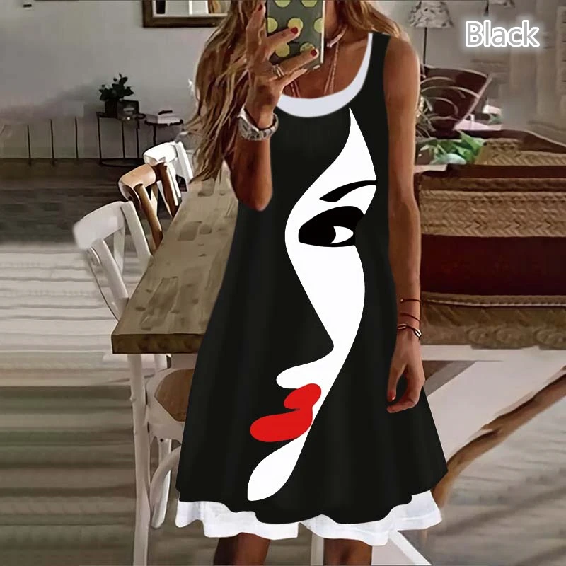 

Summer Face Print Casual Comfortable Light Plus Size Women's Dress