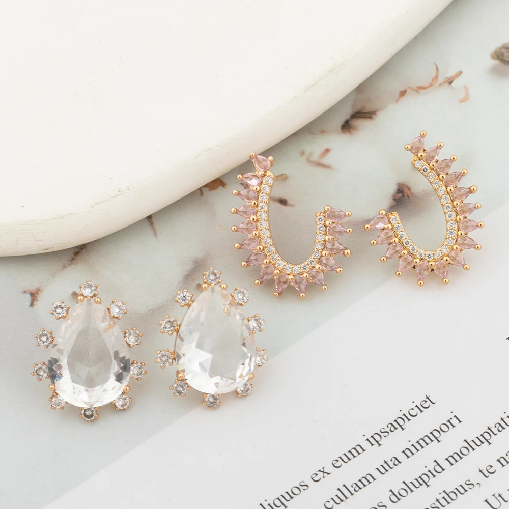 Crystal Earrings for Women Water Drop Design Stud Earrings Bride Weddings Ear Accessory Girls Party Shine Earrings for Birthday