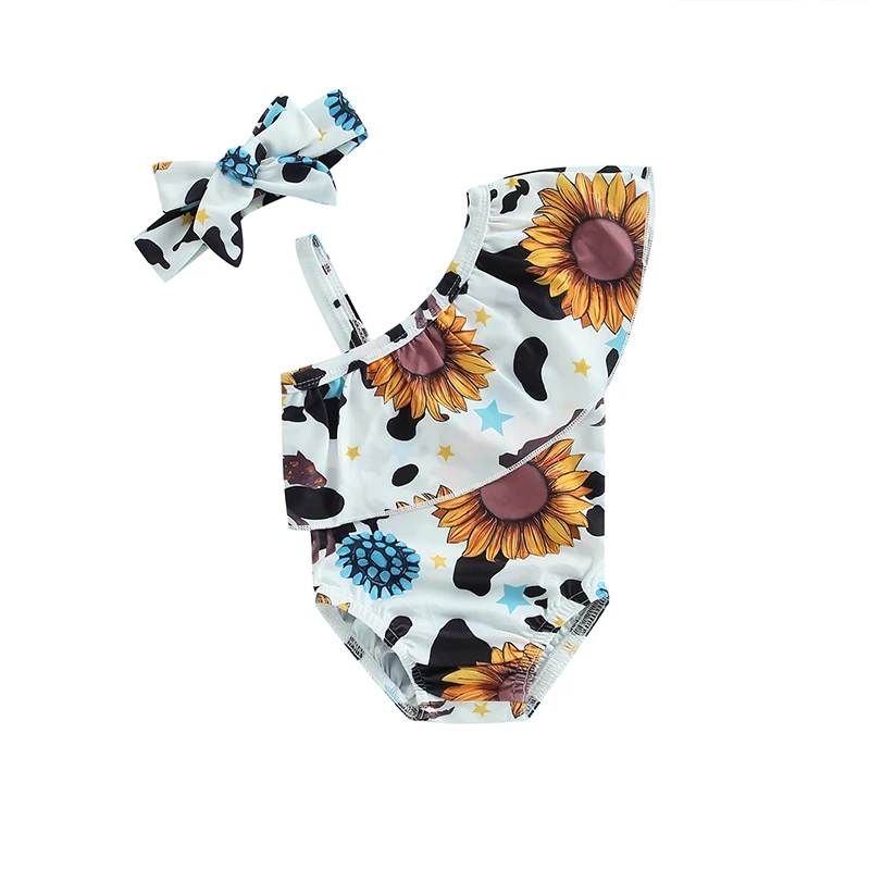 

Купальник-бикини без рукавов с цветочным принтом и оборками