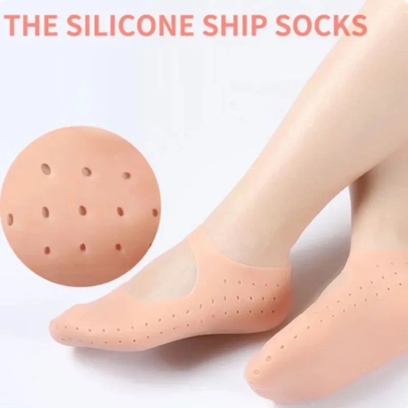 

2pcs Gel Sock Silicone Foot Care Tool Feet Protector With Hole Pain Relief Crack Prevention Moisturize Dead Skin Removal Sock