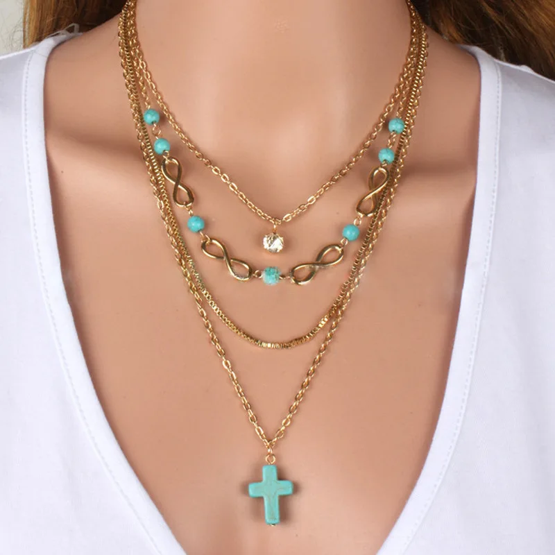 

Turquoise Cross Multi-Level Necklace
