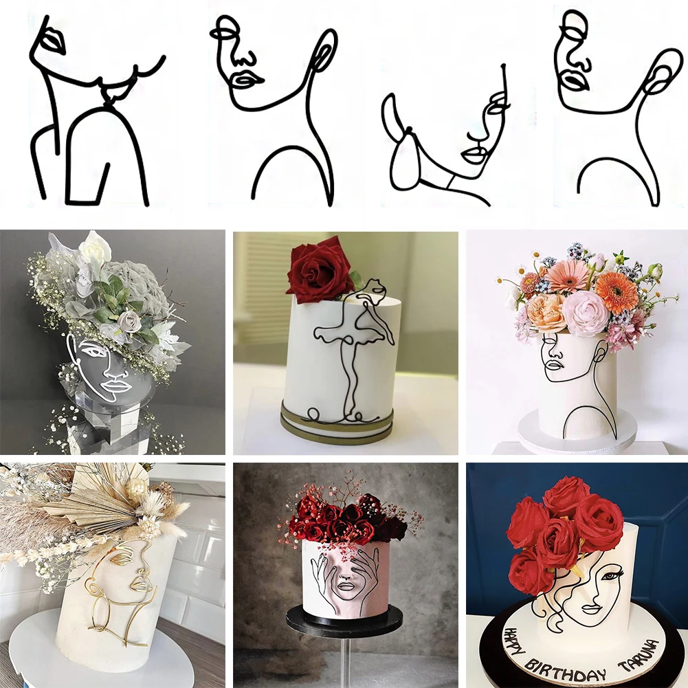 

Acrylic Minimalist Art Lady Face Cake Topper Girl Happy Birthday Cake Decoration Wedding Cake Toppers Party Supplies