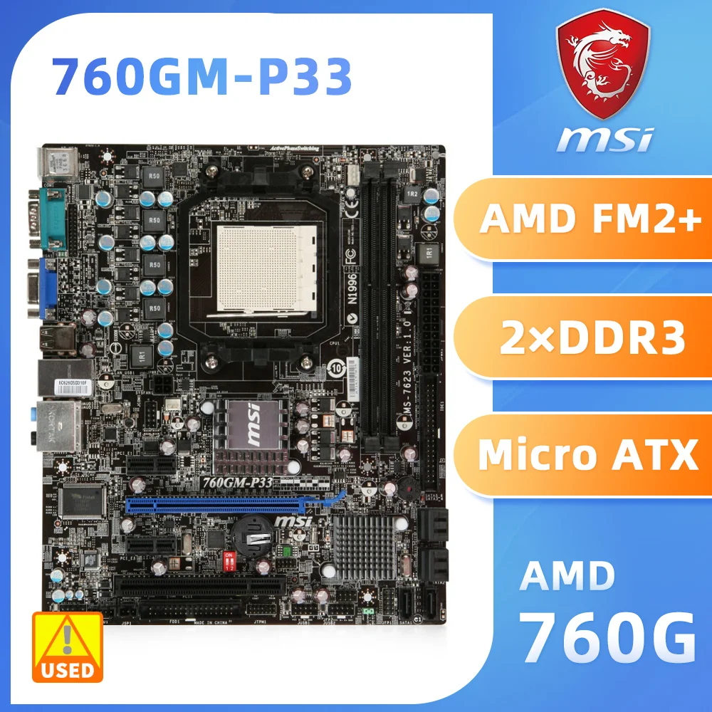 

MSI 760GM-P33 Motherboard AMD 760G DDR3 Motherboard 8GB USB2.0 PCI-E 2.0 Micro ATX SATA II For Athlon II X2 250e