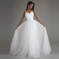 simple spaghetti strap beach wedding dresses 2022 backless a line soft tulle bridal gowns sweep train vestido noiva