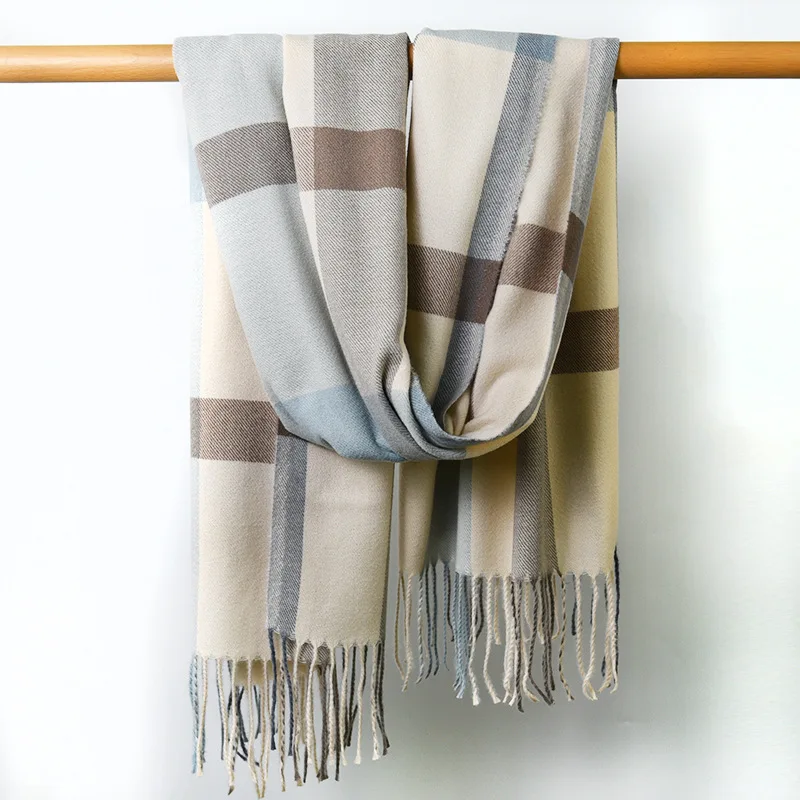

2022 New Women Winter Scarf Fashion Plaid Thin Cashmere Scarf Female Stoles Foulard Bandana