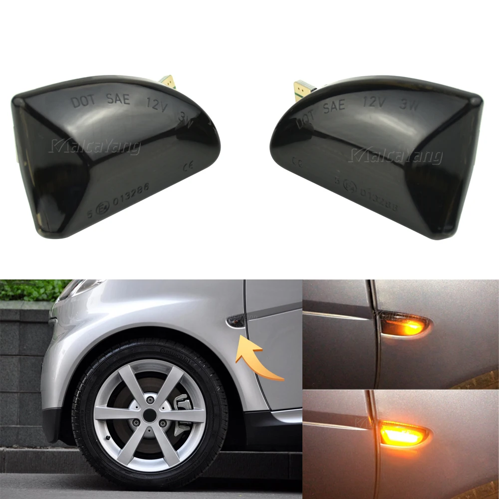 

2pcs LED Dynamic Side Marker Indicator Light Turn Signal Lights For Mercedes Benz Smart Fortwo W451 Coupe Cabrio 2007-2014