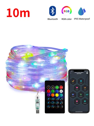 Рождественская сказочная светодиодная гирлянда, гирлянда, уличное украшение для комнаты, умное Bluetooth приложение с дистанционным управлением, USB WS2812B, цвет мечты
