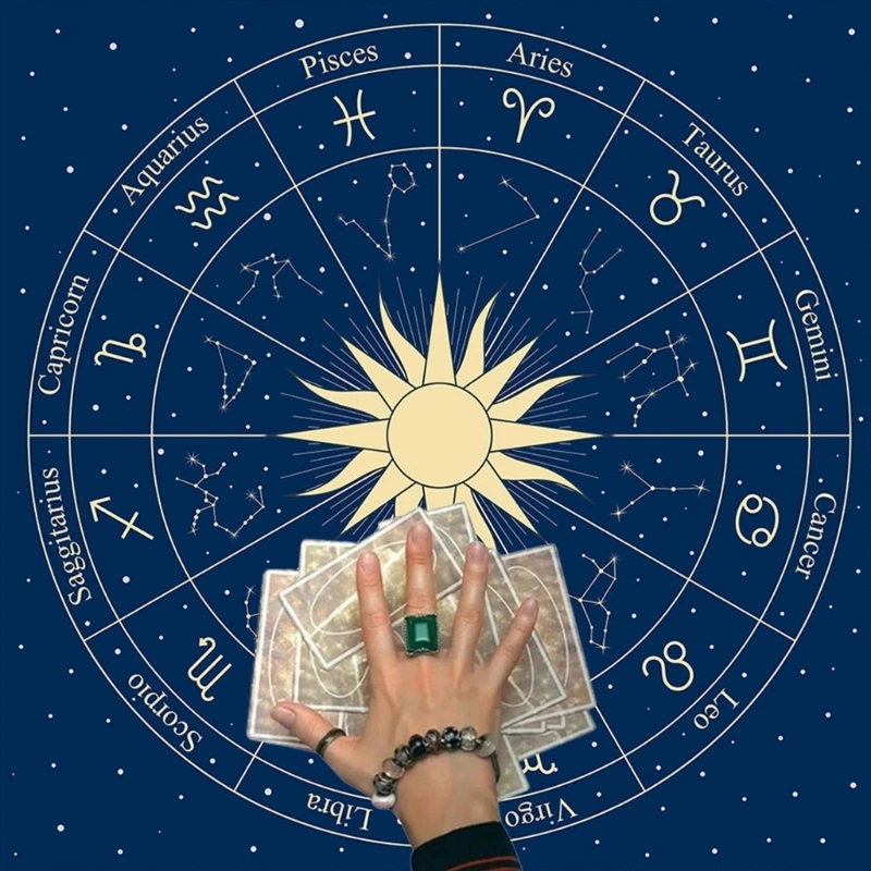 

Tarot Card Tablecloth Altars Cloth 12 Constellations Tablecloth Astrology Divinations Non-Slip Mat Tapestry Home Decors