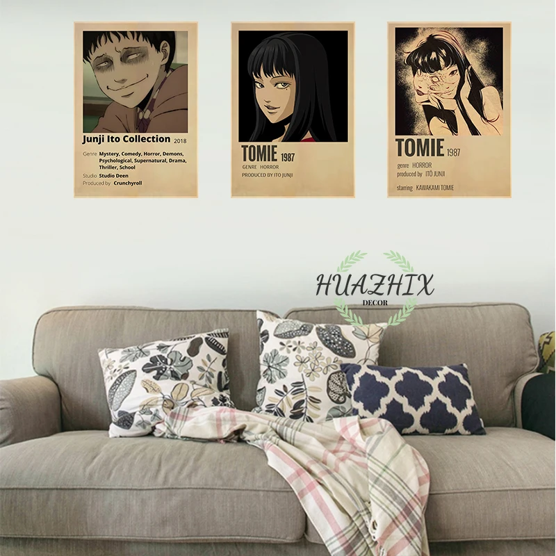 

Horror Anime Retro Kraft Paper Junji Ito Posters Tomie Sticker DIY Vintage Room Bar Cafe Decor Prints Art Wall Room Decor Manga