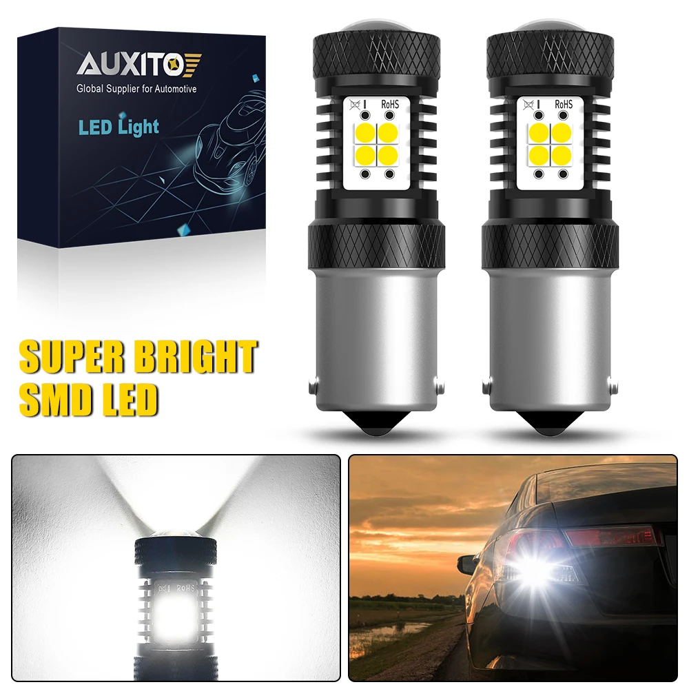 

AUXITO 2 шт. 1156 светодиодный светильник BA15S P21W светодиодная лампа Canbus без ошибок автомобиля DRL лампа заднего хода дневные ходовые огни 12 В белый
