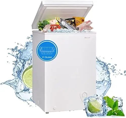 

Mini Chest Freezer 3.5 Cu. Ft, Small Deep Freezer with Removable Basket, Adjustable Temperature, Manual Defrost, For Kitchen Apa