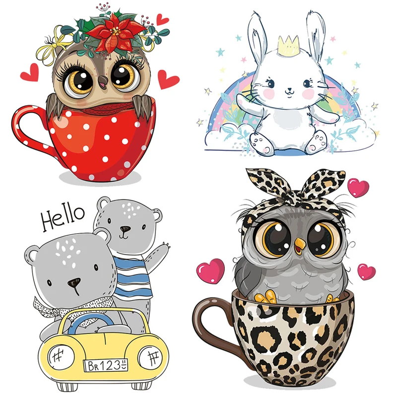 

Cartoon Patch Thermo Sticker On Clothes Cute Animal Patches For T-Shirt Iron On Transfer For Clothing Stripe Applique Thermal