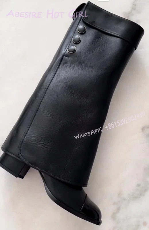 Элегантные ботинки абрикосовой кожи в сложенном виде женские черные до колена с